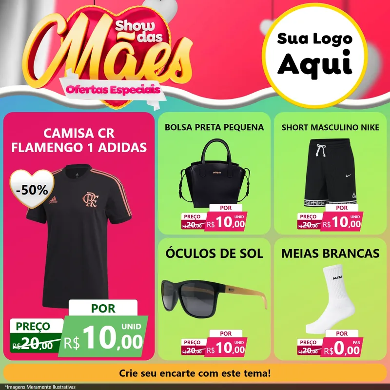 Modelo de Rede Social para Feed Facebook com o tema Show das Mães - Ofertas Especiais para Roupas e acessórios