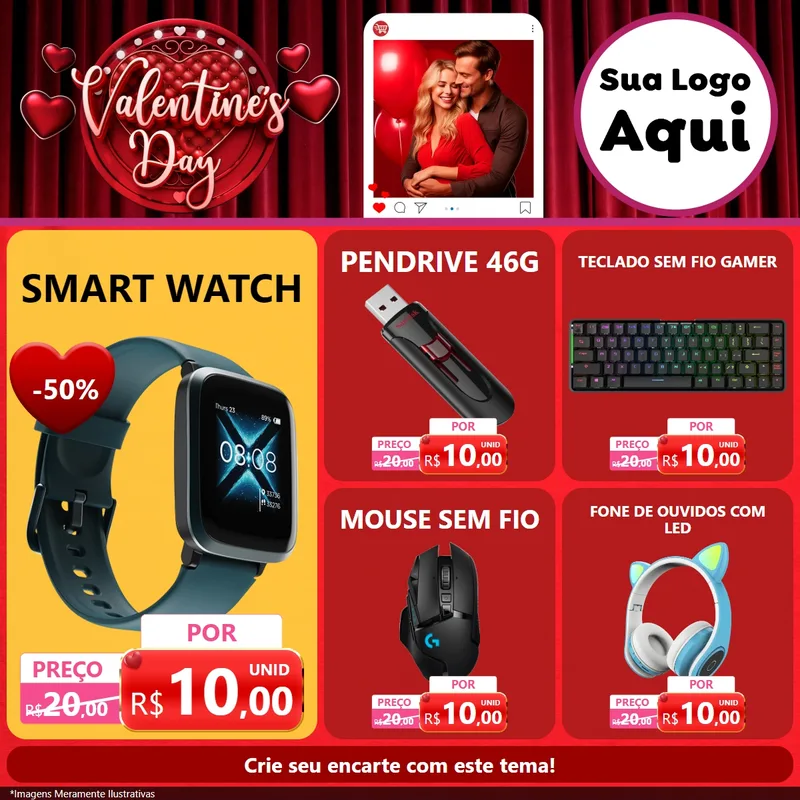 Modelo de Rede Social para Feed Facebook com o tema Valentine's Day para Informática