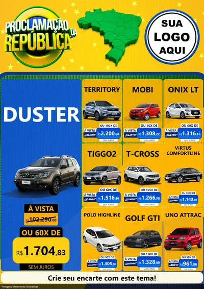Modelo de Encarte para Encarte A4 Vertical com o tema Proclamação da República para Concessionaria de Carros