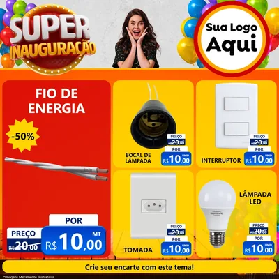 Modelo de Rede Social para Feed Facebook com o tema Super Inauguração para Materiais Elétricos