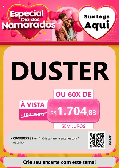 Modelo de Cartaz para Cartaz A4 Vertical com o tema Especial Dia dos Namorados para Concessionaria de Carros