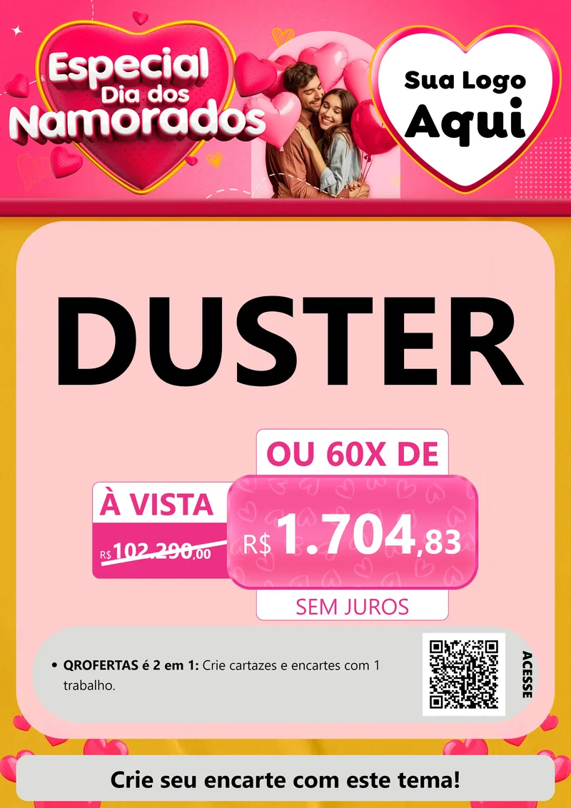 Modelo de Cartaz para Cartaz A4 Vertical com o tema Especial Dia dos Namorados para Concessionaria de Carros