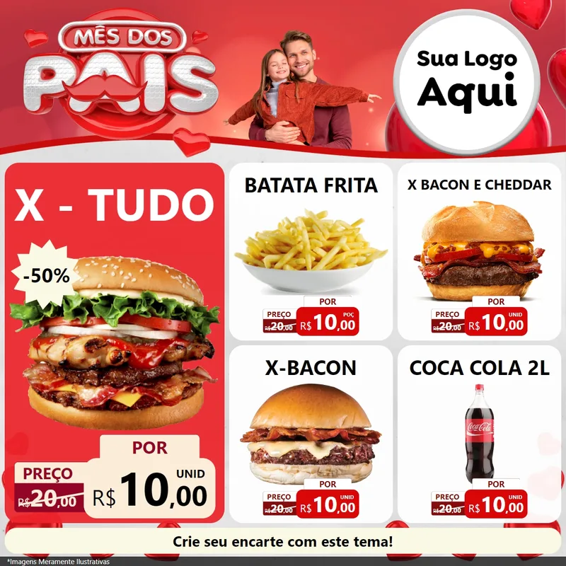 Modelo de Rede Social para Feed Facebook com o tema Mês dos Pais para Hamburgueria