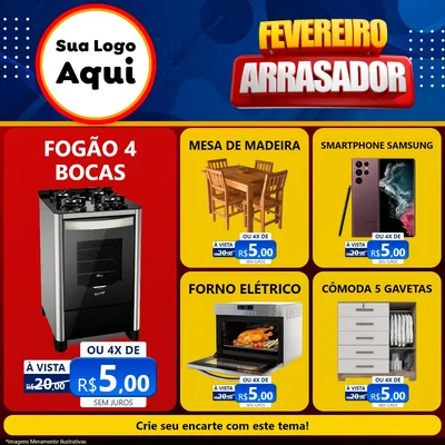Modelo de Rede Social para Feed Facebook com o tema Fevereiro Arrasador para Móveis e Eletro
