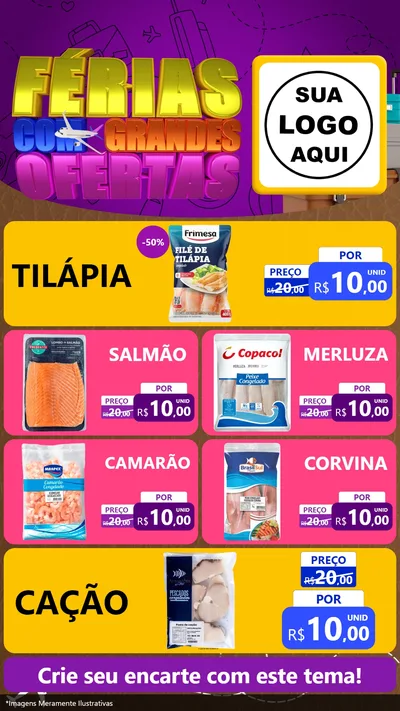Modelo de TV para TV Vertical com o tema Férias com Grandes Ofertas para Peixaria