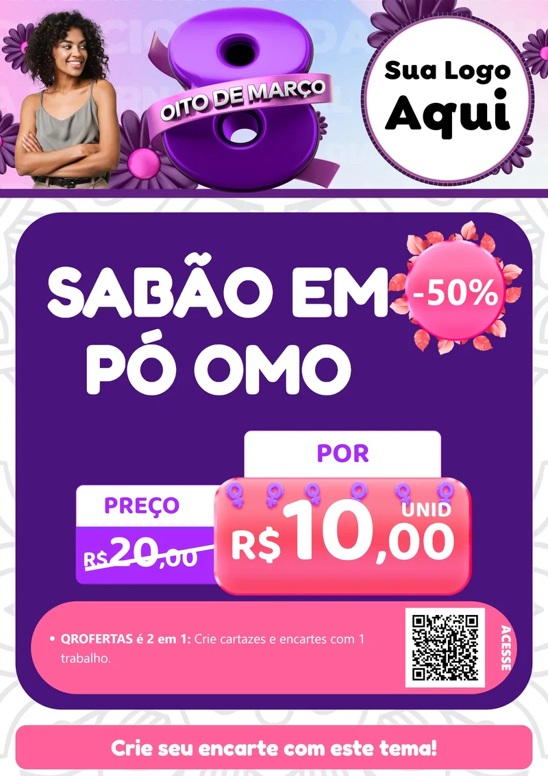 Modelo de Cartaz para Cartaz A4 Vertical com o tema Oito de Março - Dia da Mulher para Produtos de Limpeza
