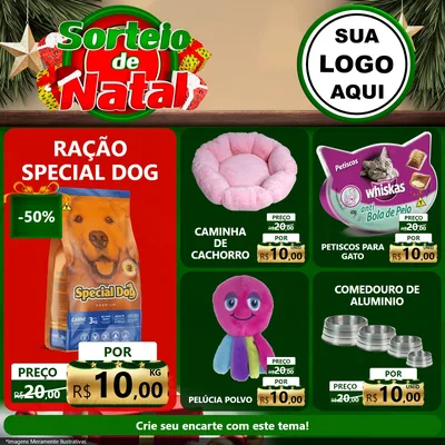 Modelo de Rede Social para Feed Facebook com o tema Sorteio de Natal para Pet Shop