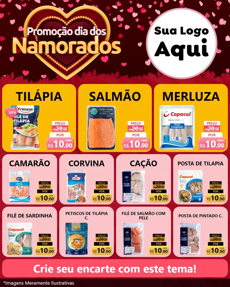 Modelo de Rede Social para Feed Instagram com o tema Promoção Dia Dos Namorados para Peixaria