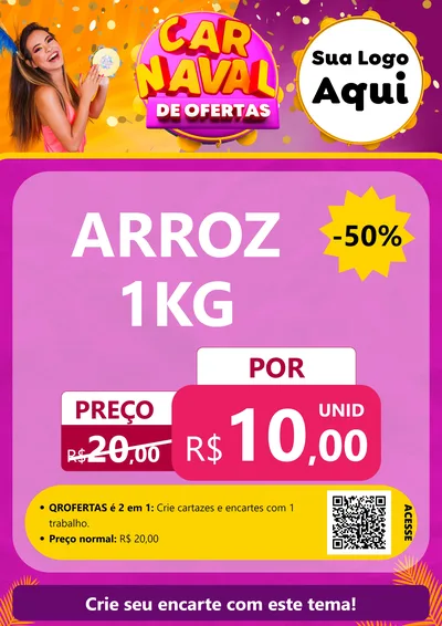Modelo de Cartaz para Cartaz A4 Vertical com o tema Carnaval de Ofertas para Supermercado