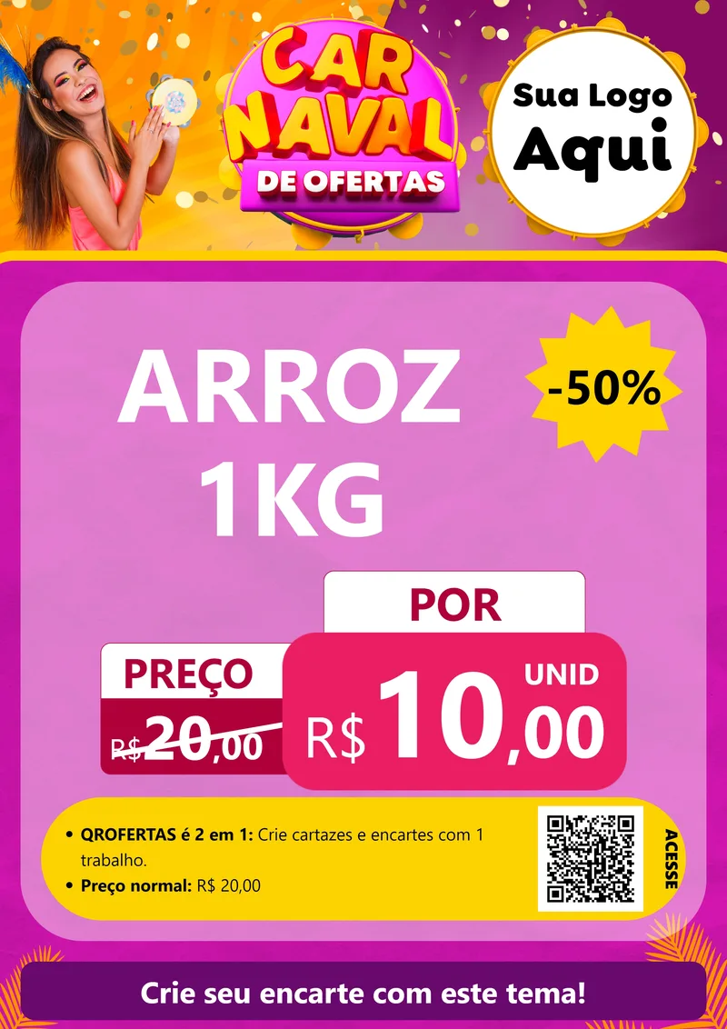 Modelo de Cartaz para Cartaz A4 Vertical com o tema Carnaval de Ofertas para Supermercado