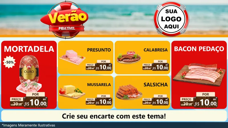 Modelo de TV para TV Horizontal com o tema Verão Imbatível para Frios e Laticínios
