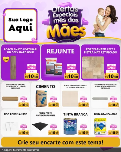 Modelo de Rede Social para Feed Instagram com o tema Ofertas Especiais - Mês das Mães para Pisos e revestimentos