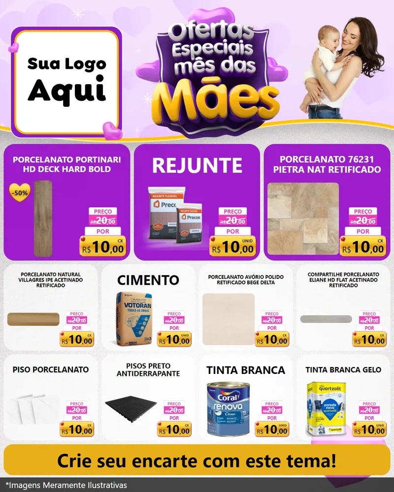 Modelo de Rede Social para Feed Instagram com o tema Ofertas Especiais - Mês das Mães para Pisos e revestimentos