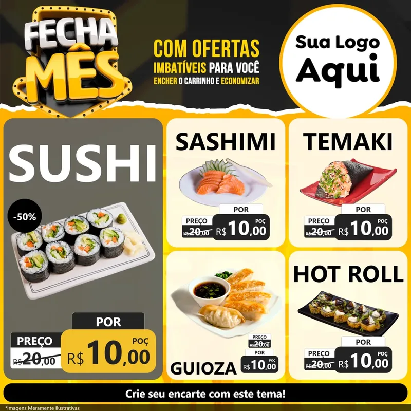 Modelo de Rede Social para Feed Facebook com o tema Fecha Mês para Comida japonesa