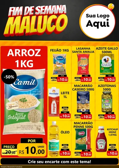 Modelo de Encarte para Encarte A4 Vertical com o tema Final de Semana Maluco para Supermercado