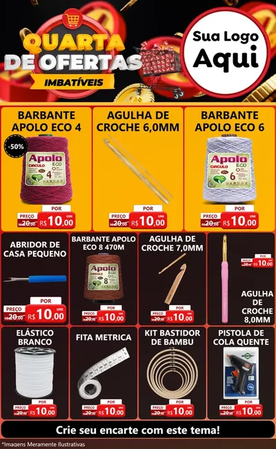 Modelo de Encarte para Encarte Grande com o tema Quarta de Ofertas Imbatíveis para Armarinho e Aviamentos
