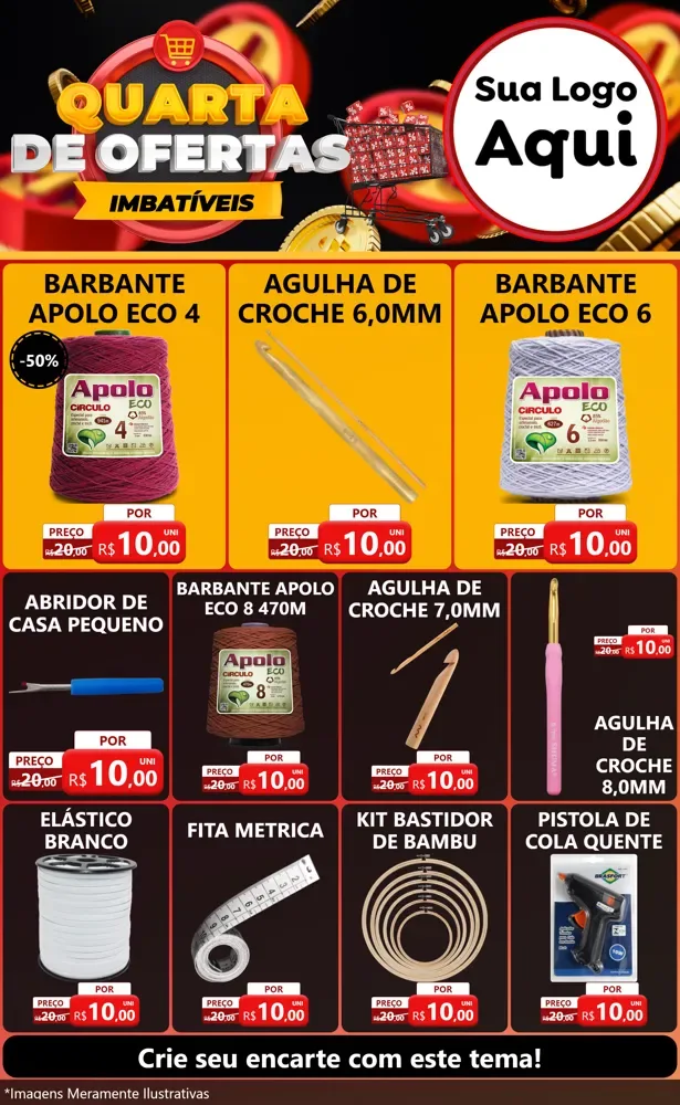 Modelo de Encarte para Encarte Grande com o tema Quarta de Ofertas Imbatíveis para Armarinho e Aviamentos