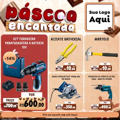 Modelo de Rede Social para Feed Facebook com o tema Páscoa Encantada para Maquinas e Ferramentas