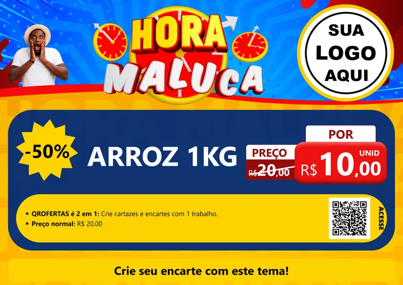 Modelo de Cartaz para Cartaz A4 Horizontal com o tema Hora Maluca para Supermercado