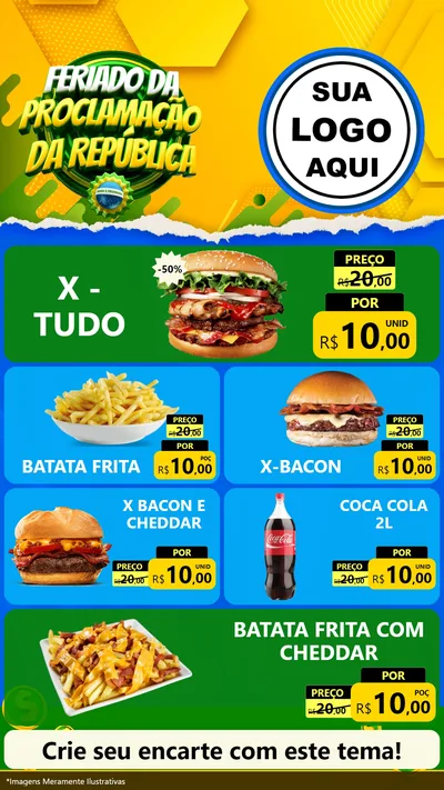 Modelo de TV para TV Vertical com o tema Feriado da Proclamação da República para Hamburgueria