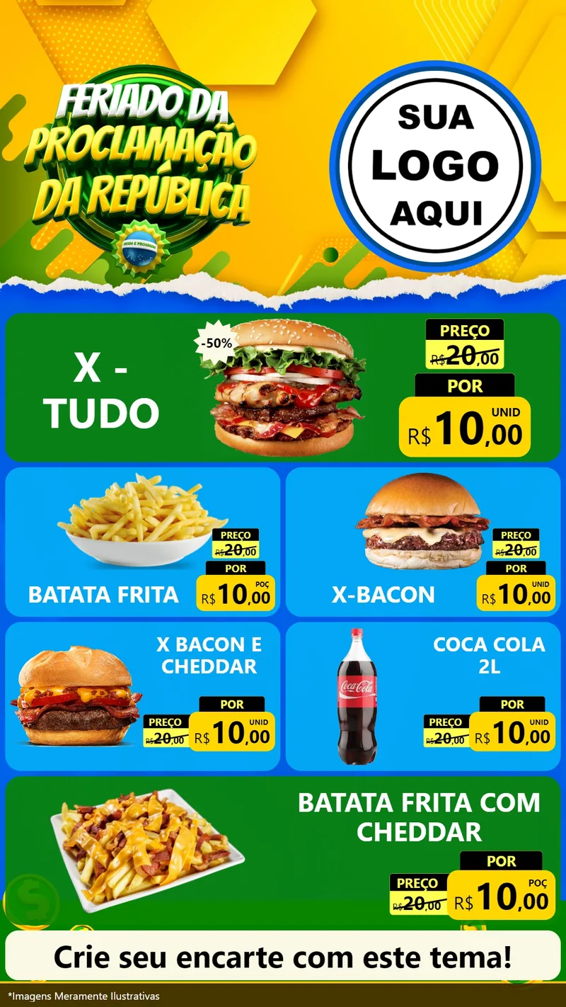 Modelo de TV para TV Vertical com o tema Feriado da Proclamação da República para Hamburgueria