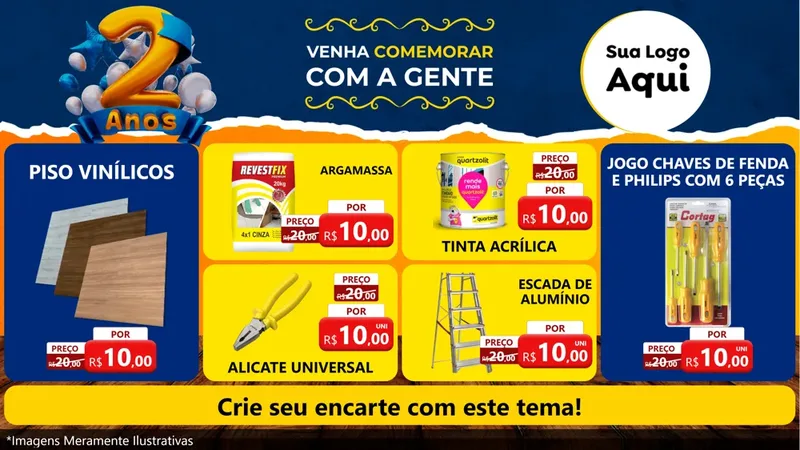 Modelo de TV para TV Horizontal com o tema Aniversário de 2 anos para Material para Construção