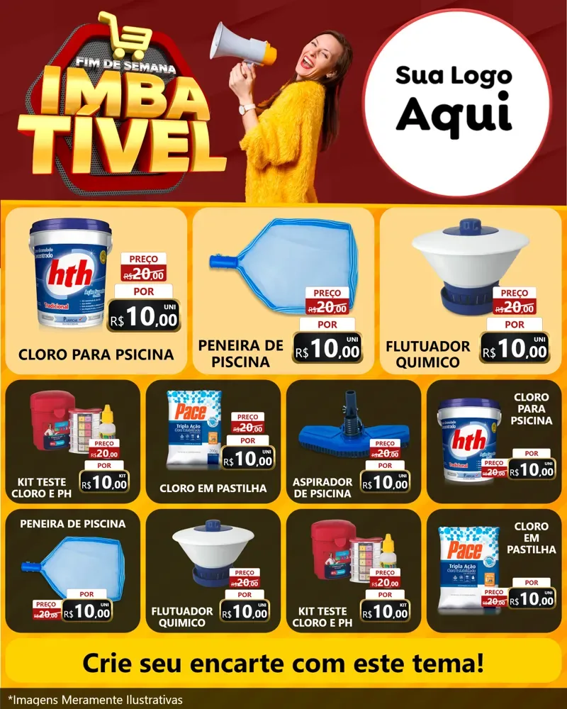 Modelo de Rede Social para Feed Instagram com o tema Fim de Semana Imbatível para Produtos para Piscina