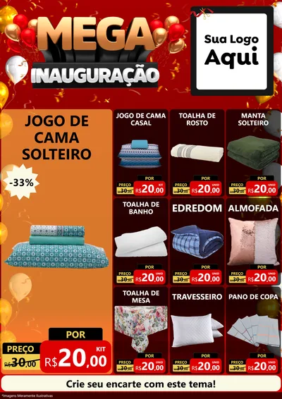 Modelo de Encarte para Encarte A4 Vertical com o tema Mega Inauguração para Cama, Mesa e Banho