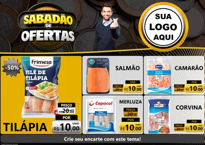 Modelo de Encarte para Encarte A4 Horizontal com o tema Sabadão de Ofertas para Peixaria