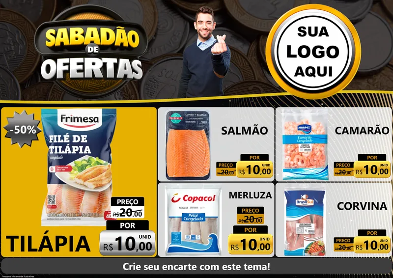 Modelo de Encarte para Encarte A4 Horizontal com o tema Sabadão de Ofertas para Peixaria