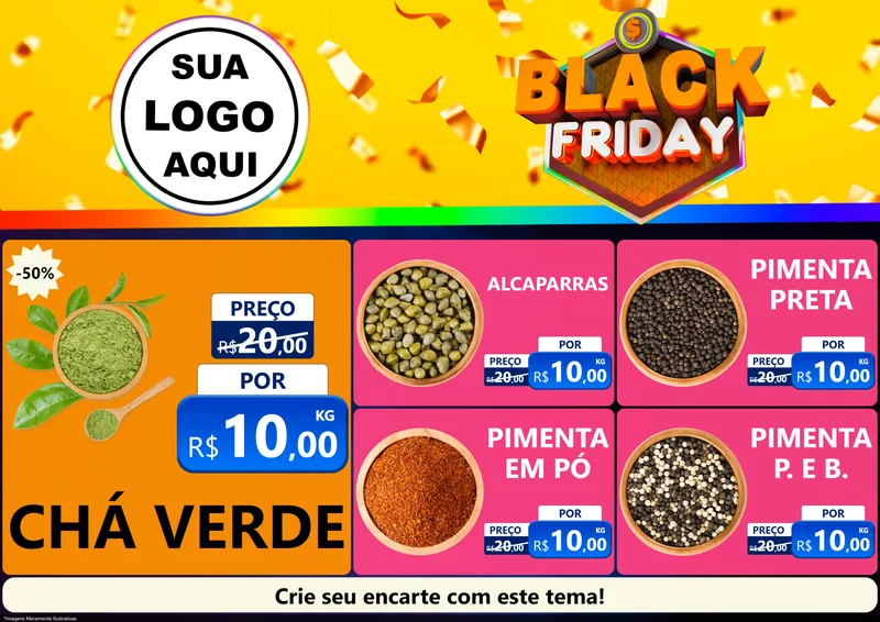 Modelo de Encarte para Encarte A4 Horizontal com o tema Black Friday para Produtos Naturais