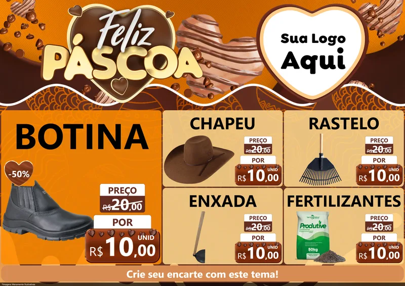 Modelo de Encarte para Encarte A4 Horizontal com o tema Feliz Páscoa para Agropecuária