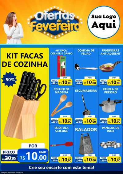 Modelo de Encarte para Encarte A4 Vertical com o tema Ofertas de Fevereiro para Utilidades Domésticas