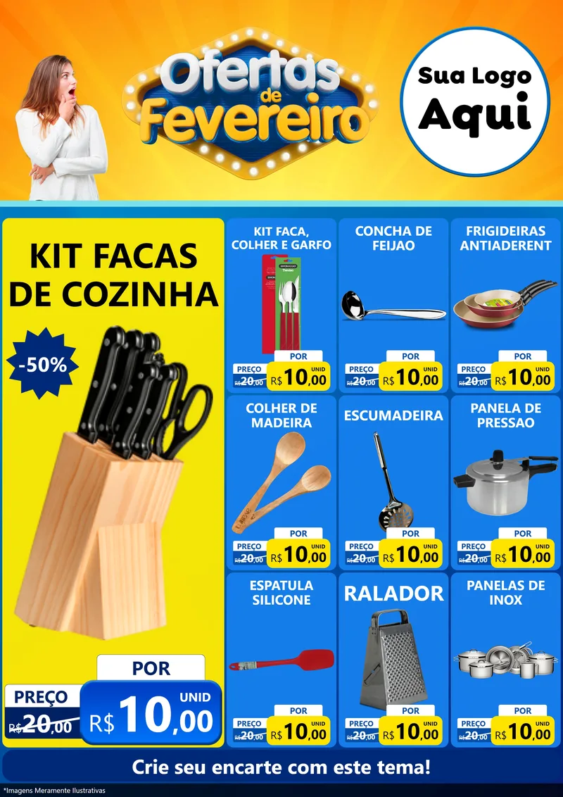 Modelo de Encarte para Encarte A4 Vertical com o tema Ofertas de Fevereiro para Utilidades Domésticas