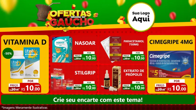 Modelo de TV para TV Horizontal com o tema Ofertas Semana Do Gaúcho para Farmácia
