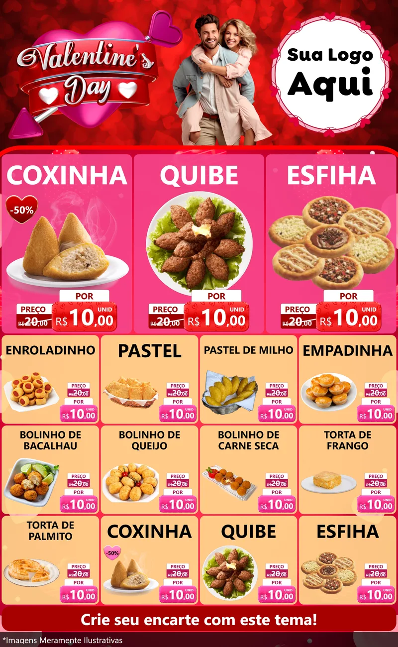 Modelo de Encarte para Encarte Grande com o tema Valentine's Day para Salgadaria