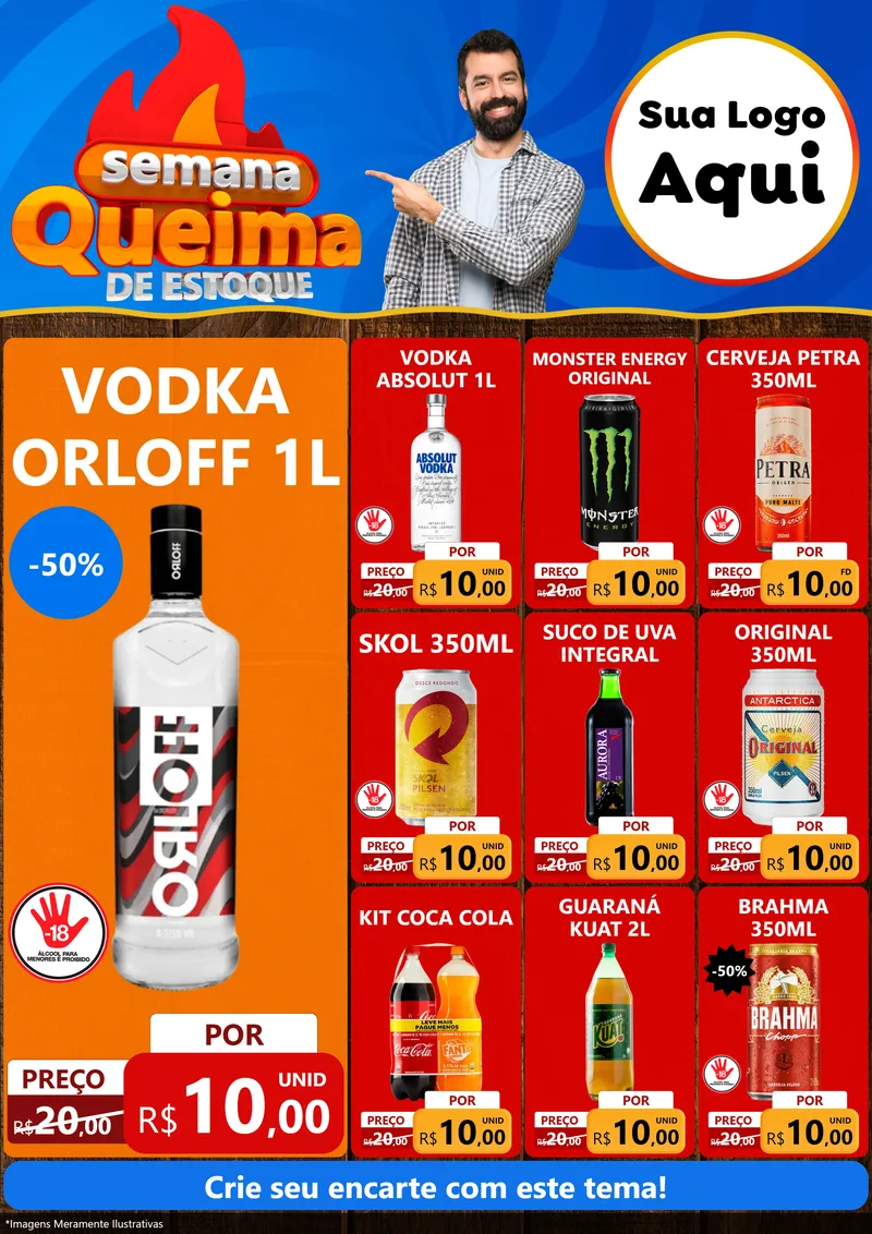 Modelo de Encarte para Encarte A4 Vertical com o tema Semana Queima de Estoque para Distribuidora de bebidas