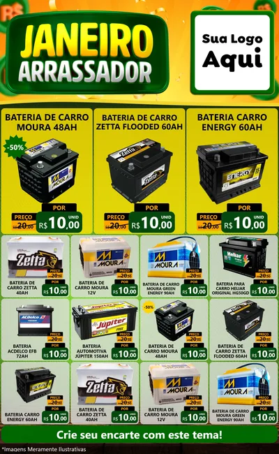 Modelo de Encarte para Encarte Grande com o tema Janeiro Arrasador para Baterias Elétricas