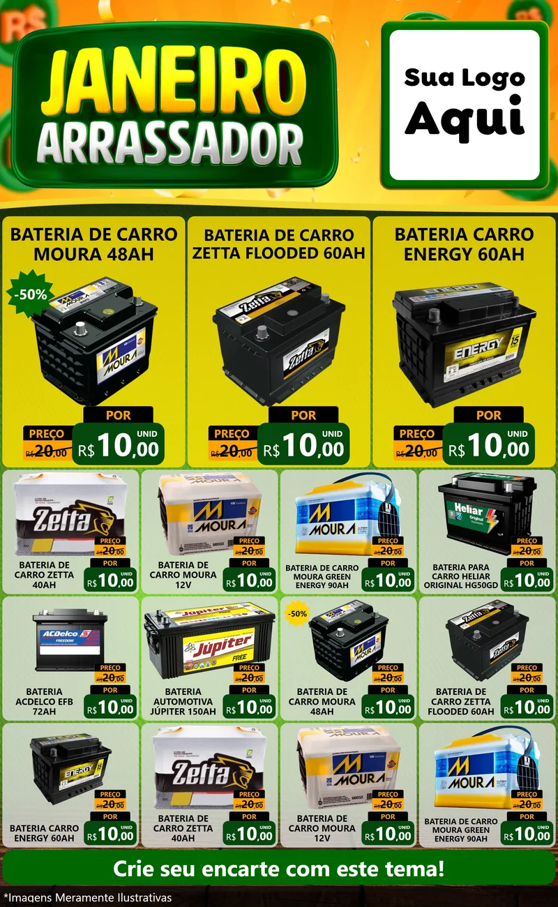 Modelo de Encarte para Encarte Grande com o tema Janeiro Arrasador para Baterias Elétricas