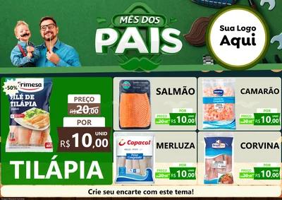 Modelo de Encarte para Encarte A4 Horizontal com o tema Mês dos Pais para Peixaria