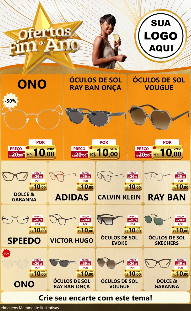 Modelo de Encarte para Encarte Grande com o tema Ofertas Fim de Ano para Óticas