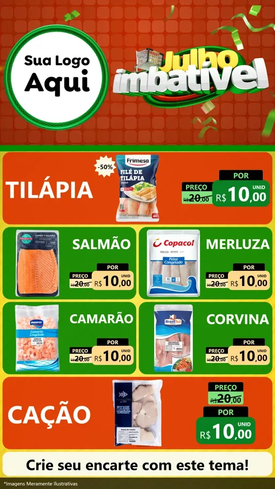 Modelo de TV para TV Vertical com o tema Julho Imbatível para Peixaria