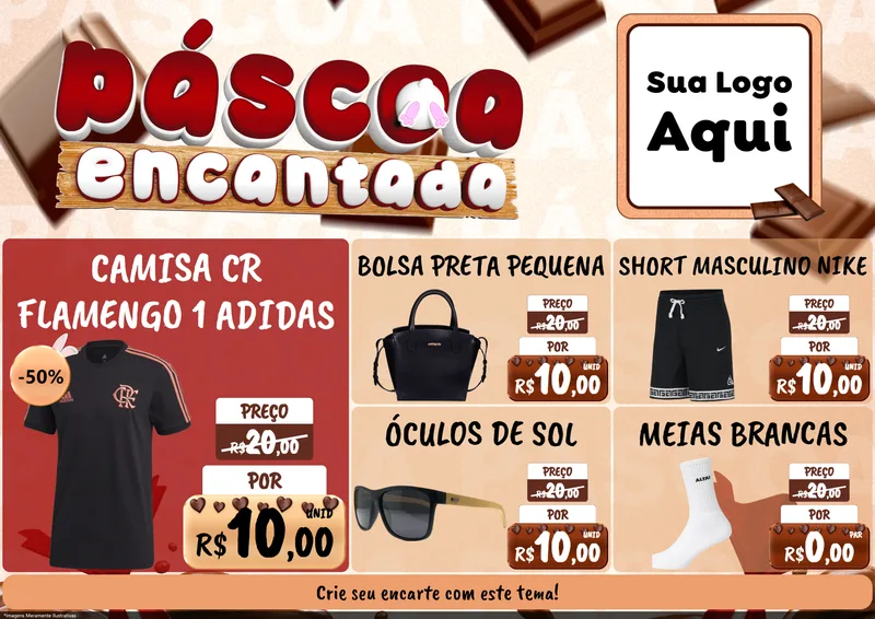 Modelo de Encarte para Encarte A4 Horizontal com o tema Páscoa Encantada para Roupas e acessórios