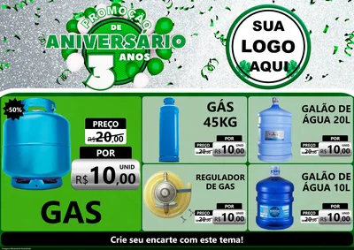 Modelo de Encarte para Encarte A4 Horizontal com o tema Promoção de Aniversário - 3 Anos para Água e gás