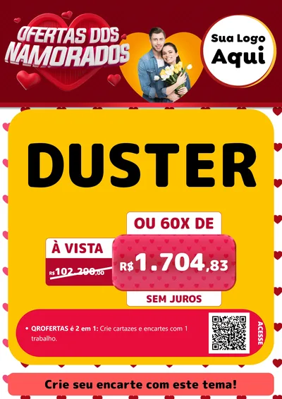 Modelo de Cartaz para Cartaz A4 Vertical com o tema Ofertas Dos Namorados para Concessionaria de Carros