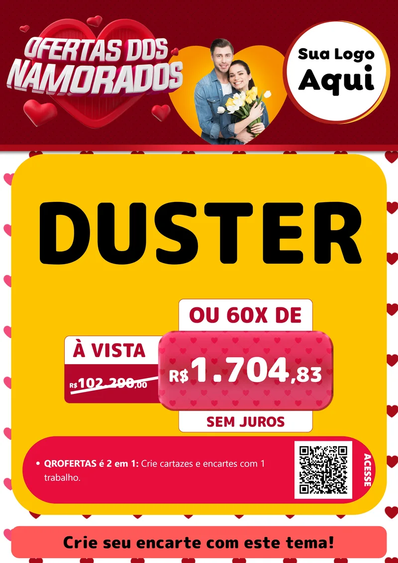 Modelo de Cartaz para Cartaz A4 Vertical com o tema Ofertas Dos Namorados para Concessionaria de Carros