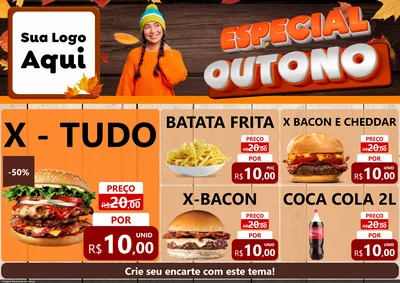 Modelo de Encarte para Encarte A4 Horizontal com o tema Especial Outono para Hamburgueria