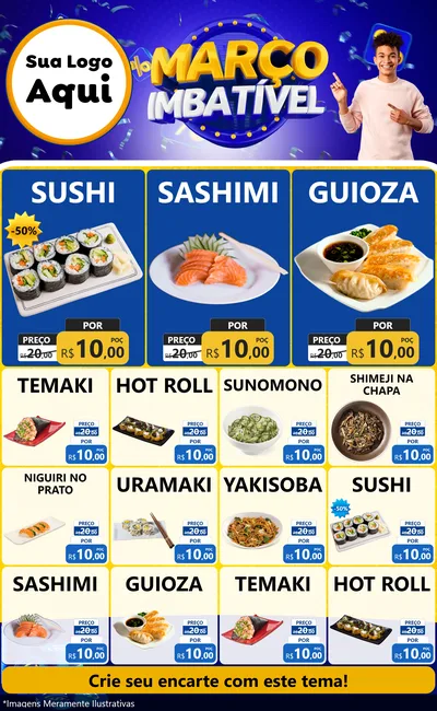 Modelo de Encarte para Encarte Grande com o tema Março Imbatível para Comida japonesa