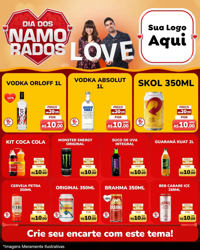 Modelo de Rede Social para Feed Instagram com o tema Dia dos Namorados para Distribuidora de bebidas