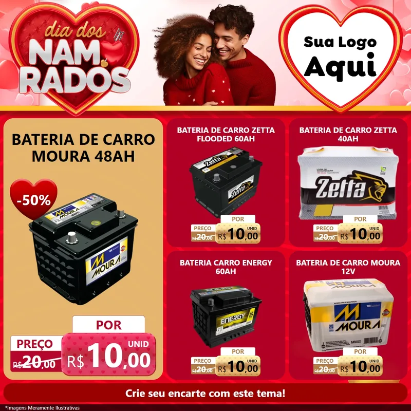 Modelo de Rede Social para Feed Facebook com o tema Dia dos Namorados para Baterias Elétricas